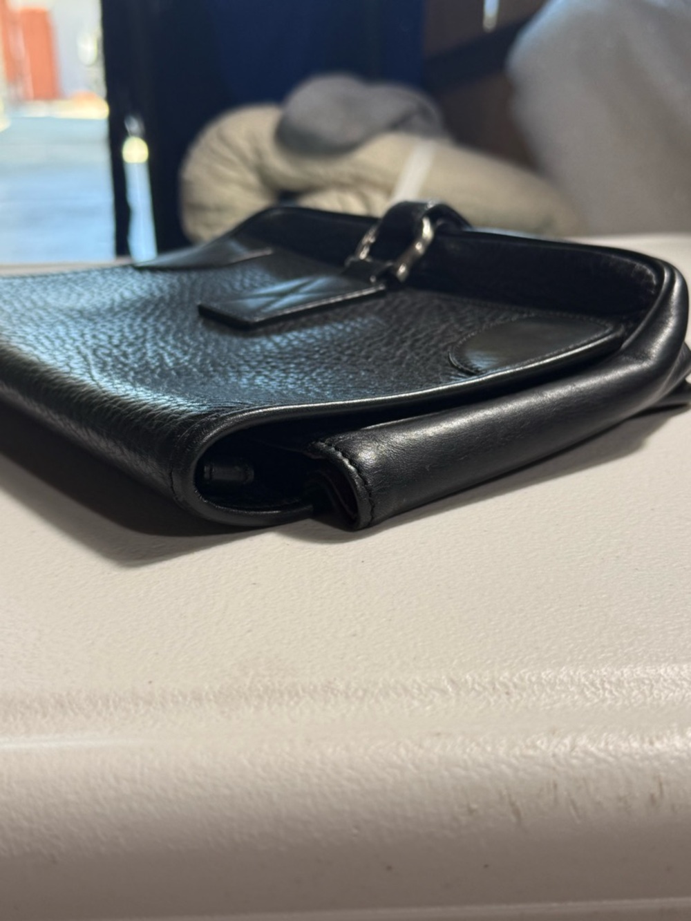 Salvatore‎ Ferragamo clutch bag black pebbled leather vintage foldover pouch - Picture 11 of 11